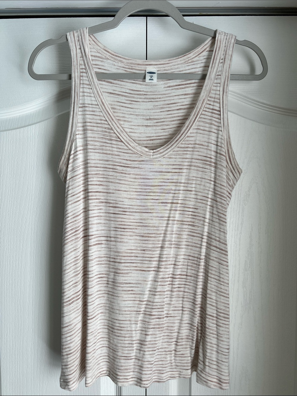 Old Navy Cream and Light Brown Striped Luxe V-Neck Tank Top
